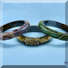 J39. Set of 3 rhinestone bangle bracelets (yellow, pink and green) - $28 